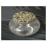 Bird & Dogwood Blossom Pewter Lidded Glass Bowl