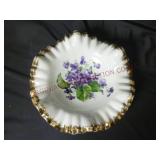 Vintage Hand Painted Napco Violets Ruffled Bowl