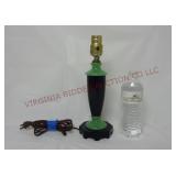Art Deco Jadeite & Black Glass Lamp ~ Powers On