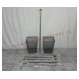 2 Metal Waste Baskets, Tension Rod & Misc Rods