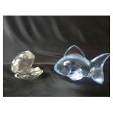 Lead Crystal Fish & Oyster Paperweights / Figurine