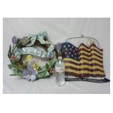 Welcome Wreath & Metal American Flag