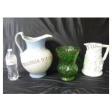 Vintage Pitchers & Green Glass Flower Vase
