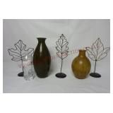 3 Metal Leaves & 2 Vases ~ Home Decor