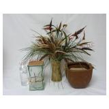 Metal Pitcher w Faux Flowers, Planter & More