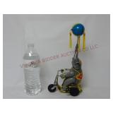 Wind-Up Elephant on Scooter w Ball Tin Toy