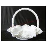 Fenton Hobnail Milk Glass Handled Basket