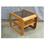 Solid Wood End Table w Beveled Glass Top