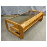 Solid Wood Coffee Table w Beveled Glass Top