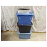 Lot of 4 Storage Totes w/ Lids ~ 18 Gal & Shirt Bx