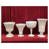 4 Milk Glass Vases