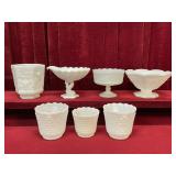 7 Milk Glass Vases & Pedestal Dishes
