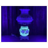Hand Painted Uranium Glass Hurricane Lamp - Note