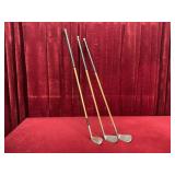 Nicol Thomson & 2 Tartan Wood Shaft Golf Clubs