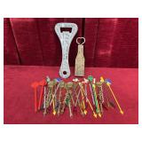 Vtg Openers & 31 Swizzle Sticks