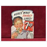 Vintage 7-Up Cardboard Ad - Top Portion Only