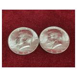 2 1964 UNC US Silver Half Dollar Coins