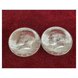 2 1964 UNC US Silver Half Dollar Coins