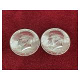 2 1964 UNC US Silver Half Dollar Coins