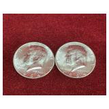 2 1964 UNC US Silver Half Dollar Coins