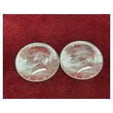 2 1964 UNC US Silver Half Dollar Coins