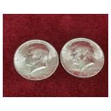 2 1964 UNC US Silver Half Dollar Coins
