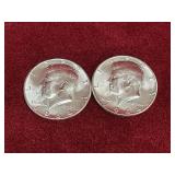 2 1964 UNC US Silver Half Dollar Coins