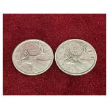 1937 & 39 Canada Silver 25¢ Coins