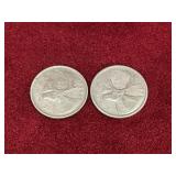 1953 & 57 Canada Silver 25¢ Coins