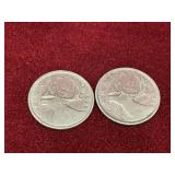 1940 & 42 Canada Silver 25¢ Coins