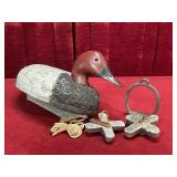 Vintage 15" Styrofoam Duck Decoy & 3 Weights