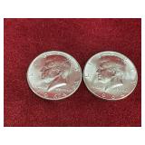 2 1964 UNC US Silver Half Dollar Coins