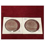1980 & 81 Canada $1 Coins