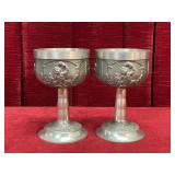 German Pewter 3-Scene Goblets