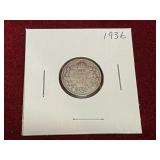 1936 Canada Silver 10¢ Coin