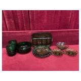 Green Glass Salad Set, Dishes & Lg Ashtray