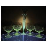 Cut Manganese Crystal Champagne Glasses & Bud Vase