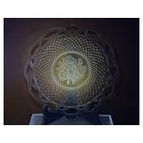 Etched Rose Pattern Manganese Glass Plate - Note