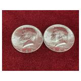 2 1964 UNC US Silver Half Dollar Coins