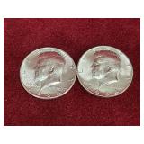 2 1964 UNC US Silver Half Dollar Coins