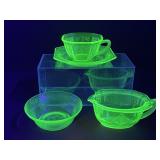 4pc Uranium Glass Tea Set - Note