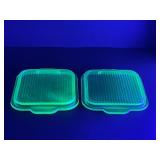 2 Square Uranium Glass Container Lids - Note