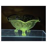 Footed Silver Overlay Manganese Glass Candy Dish
