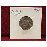 1962 Canada Double Date Error 5¢ Coin
