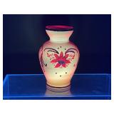 Hand Painted 4" Cadmium Glass Vase - Note