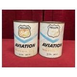 2 1970s Phillips 66 32oz Aviation Oil Cans - Full
