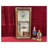 Nautical Quartz Clock - Tested & 2 Carved Figures