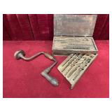 Brace Bit Drill & 10 Brace Bits w/ Box