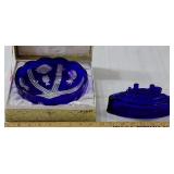 COBALT BLUE glass USS Maine & cut to clear bowl