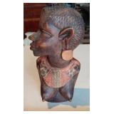 Carved wooden tribal folk art African nude bust 9'